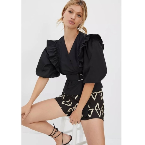 Anthropologie Tops - NEW Anthropologie Magali Pascal XS Extra Small Anna Puff Sleeve Belted Blouse